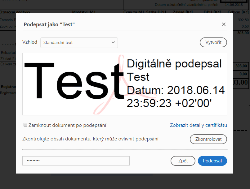 Acrobat Reader DC - podpísať ako