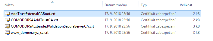 CRT súbory vystaveného SSL certifikátu