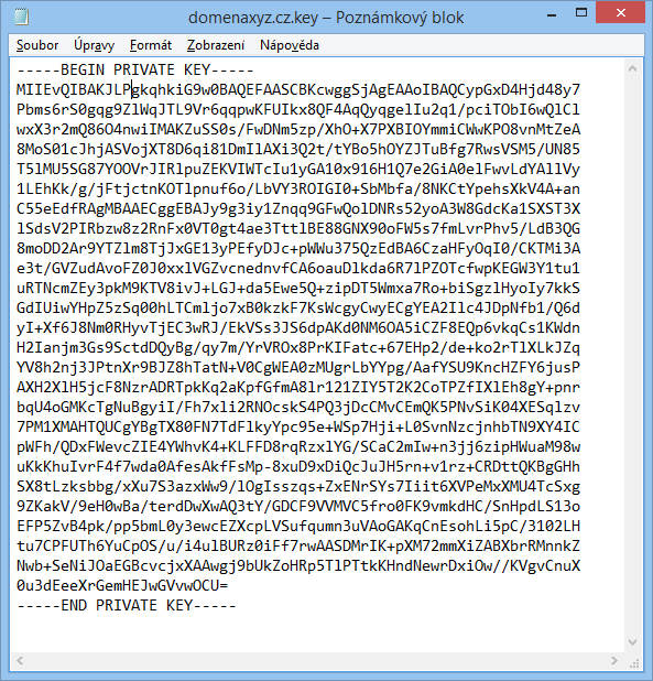 Súbor .key otevrený v Notepadu